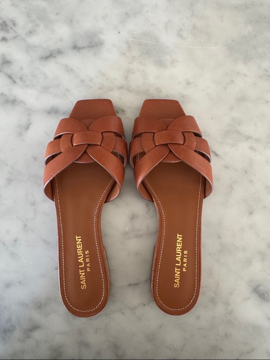 Saint Laurent Shoes - Saint Laurent Tan Braided Leather Slide Mules